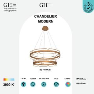 ثريا ليد 2 دور 80+60سم حلقات كوبر اصفر 136واط -GH 20122