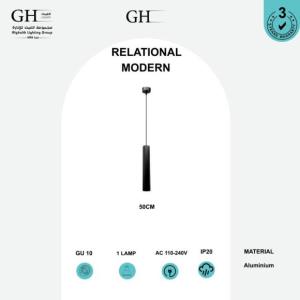 GH - H1021 B - XL 50CM GU10  علاقي مفرد اسود اسطواني