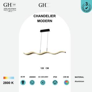 ثريا مودرن مستقيم مموج طرفين اسود اصفر 120 سم 45 واط  GH 22071 L- D120 BK
