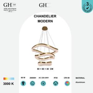 GH - 22071 W - LED ثريا ليد مودرن 3 دور  40+ 60 + 80  سم كوبر اصفر90 واط